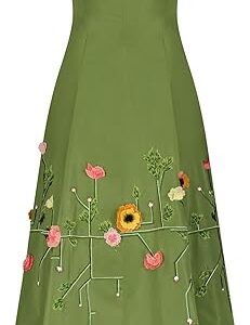 Raised Floral Embroidery Seam Detail Scoop Neck Midi Dress Raised Floral Embroidery Seam Detail Scoop Neck Midi Dress