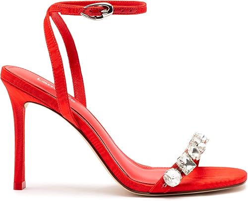 Calypso Sandal In Red Fabric And Crystals