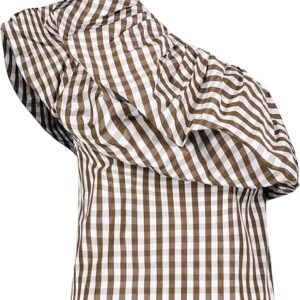 Plaid Taffeta One Shoulder Top Plaid Taffeta One Shoulder Top