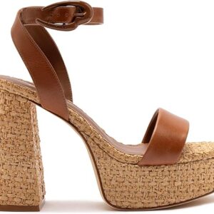 Dolly Verona Sandal In Caramel Leather And Natural Raffia Dolly Verona Sandal In Caramel Leather And Natural Raffia