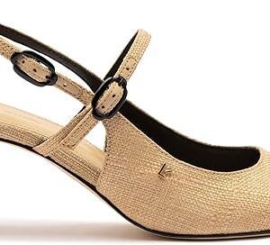 Georgina Pump In Beige Raffia And Black Trimming Georgina Pump In Beige Raffia And Black Trimming