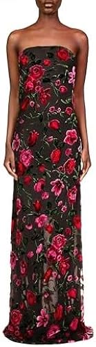 Floral Velvet Devoré Strapless Gown, Black