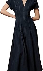 V Neck Dress, Denim V Neck Dress, Denim