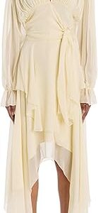 Cream Silk Chiffon Dress With Tie Detail And Slip, Cream Cream Silk Chiffon Dress With Tie Detail And Slip, Cream