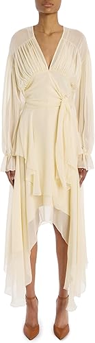 Cream Silk Chiffon Dress With Tie Detail And Slip, Cream
