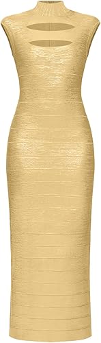 Herve Leger, Foil Cap Sleeve Cut-Out Gown
