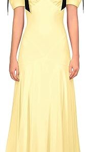 Yellow Silk Crepe Bias Dress With Black Velvet Bow Detail, Yellow Yellow Silk Crepe Bias Dress With Black Velvet Bow Detail, Yellow