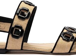 Milan Flat Sandal In Beige Raffia And Black Trimming Milan Flat Sandal In Beige Raffia And Black Trimming