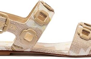 Milan Flat Sandal In Beige Printed Raffia Milan Flat Sandal In Beige Printed Raffia
