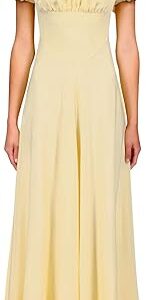 Yellow Silk Crepe Dress With Gathered Bust And Ribbon Detail, Yellow Yellow Silk Crepe Dress With Gathered Bust And Ribbon Detail, Yellow