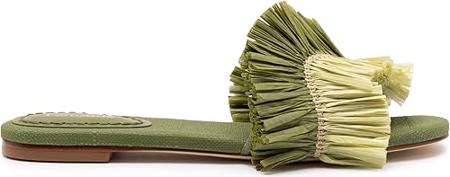 Ivy Fringe Flat In Seaweed Raffia