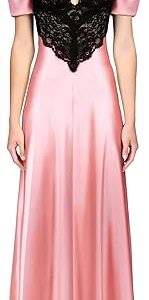 Pink Silk Satin Bias Dress With Black Lace Bodice Detail, Pink Pink Silk Satin Bias Dress With Black Lace Bodice Detail, Pink