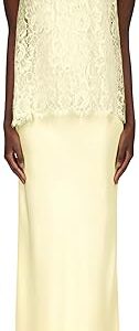 Yellow Silk Crepe Strapless Bias Gown With Lace Overlay, Yellow Yellow Silk Crepe Strapless Bias Gown With Lace Overlay, Yellow