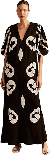 Appliqué V-Neck Long Dress