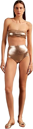 Golden High-Waisted Bandeau Bikini