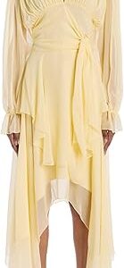 Yellow Silk Chiffon Dress With Tie Detail And Slip, Yellow Yellow Silk Chiffon Dress With Tie Detail And Slip, Yellow