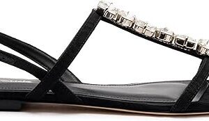 Calypso Flat Sandal In Black Fabric And Crystals Calypso Flat Sandal In Black Fabric And Crystals