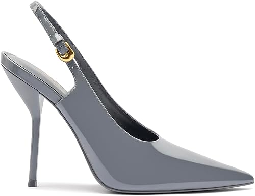 Larroude X Altuzarra Pump In Titanium Patent Leather