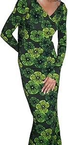 Drapped Long Sleeve Dress, Green Floral Drapped Long Sleeve Dress, Green Floral