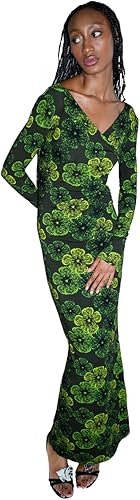 Drapped Long Sleeve Dress, Green Floral