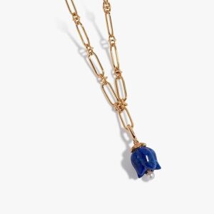 Tulips & Knuckle Necklace, Lapis and Pearl, 14ct and 18ct Yellow Gold Tulips & Knuckle Necklace, Lapis and Pearl, 14ct and 18ct Yellow Gold