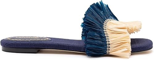 Ivy Fringe Flat In Navy Raffia