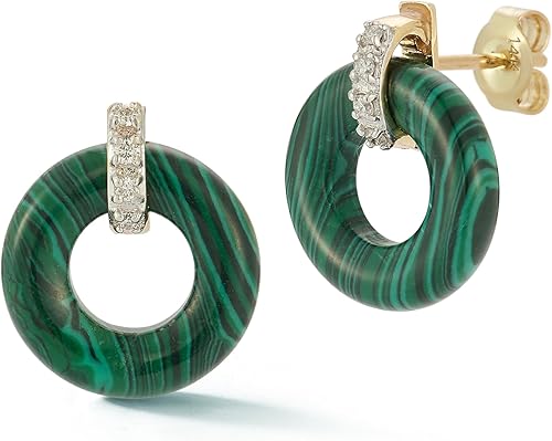 Donut and Diamond, Malachite, 14Kt Yellow Gold