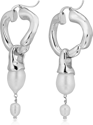 Interlocking Hoops W/ Pearl Pendants