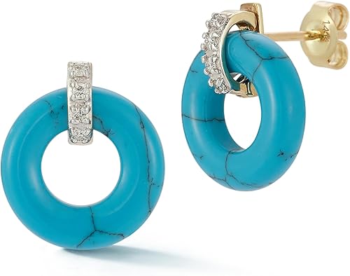 Donut and Diamond, Turquoise, 14Kt Yellow Gold