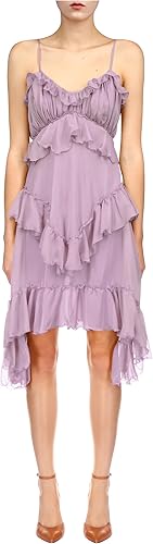Lavender Silk Chiffon Dress With Tiered Ruffles, Lavender