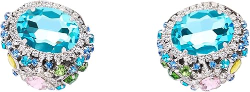 Crystal Gemstone Cluster Earrings, O/S, Light Blue