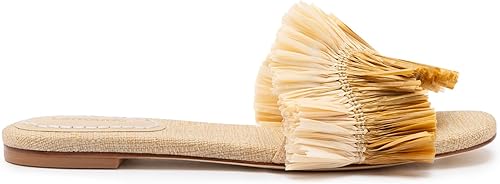 Ivy Fringe Flat In Beige Raffia