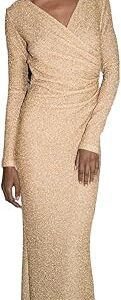 Drapped Long Sleeve Dress, Gold Metallic Drapped Long Sleeve Dress, Gold Metallic