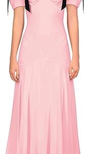 Pink Silk Crepe Bias Dress With Black Velvet Bow Detail, Pink Pink Silk Crepe Bias Dress With Black Velvet Bow Detail, Pink
