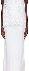 White Silk Crepe Strapless Bias Gown With White Lace Overlay, White White Silk Crepe Strapless Bias Gown With White Lace Overlay, White
