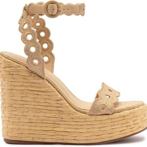 Florence Broderie Wedge In Beige Raffia Florence Broderie Wedge In Beige Raffia