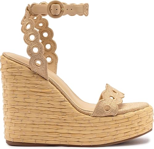 Florence Broderie Wedge In Beige Raffia