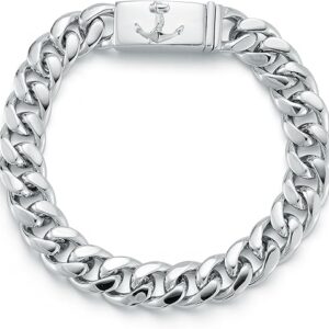 Anchor Lock Cuban Link Chain Bracelet, 8in, Sterling Silver Anchor Lock Cuban Link Chain Bracelet, 8in, Sterling Silver