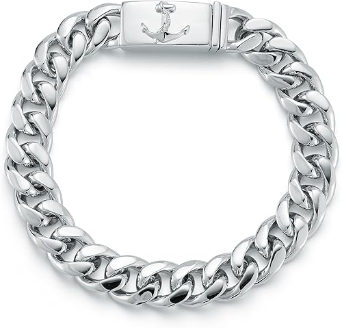 Anchor Lock Cuban Link Chain Bracelet, 8in, Sterling Silver