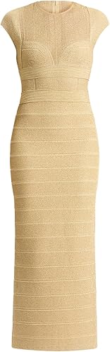 Herve Leger, Textured Lurex Bustier Cropped Gown