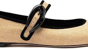 Verona Ballet Flat In Beige Raffia And Black Trimming Verona Ballet Flat In Beige Raffia And Black Trimming