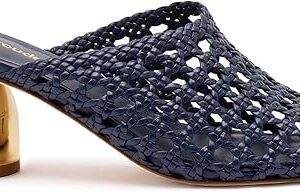 Dew Drop Macrame Mule In Navy Leather Dew Drop Macrame Mule In Navy Leather