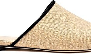 Venice Flat Mule In Beige Raffia And Black Trimming Venice Flat Mule In Beige Raffia And Black Trimming