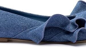 Lee Ruffle Flat In Blue Denim Lee Ruffle Flat In Blue Denim