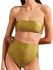 Solid High-Waisted Bandeau Bikini Solid High-Waisted Bandeau Bikini