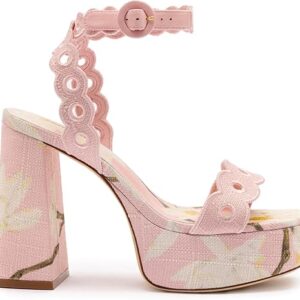 Dolly Broderie Sandal In Tulip Printed Raffia Dolly Broderie Sandal In Tulip Printed Raffia