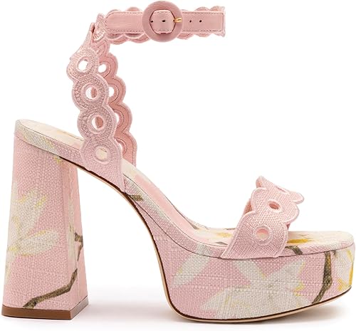 Dolly Broderie Sandal In Tulip Printed Raffia