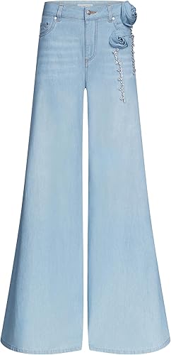 Crystal Rosette Wide Leg Jean