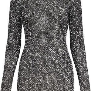 Sequin Crochet Long Sleeve Mini Dress Sequin Crochet Long Sleeve Mini Dress