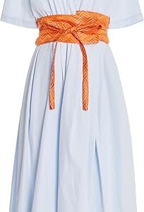 Obi Shirt Dress W/ Raffia Belt In Tech Pima Poplin Obi Shirt Dress W/ Raffia Belt In Tech Pima Poplin